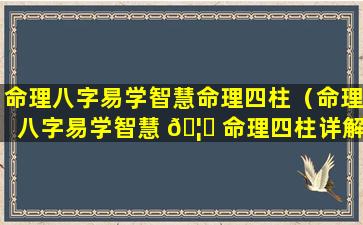 命理八字易学智慧命理四柱（命理八字易学智慧 🦋 命理四柱详解）